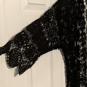 Mossimo Supply Co. Sweaters - Black Duster Length Lace Kimono Mossimo Supply Co. Sweaters - Black Duster Length Lace Kimono